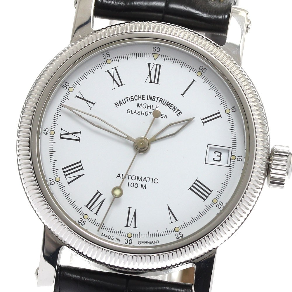 Muhle Glashutte M1-31-60 Automatic Date Wristwatch with Aftermarket Leather Strap: Muhle Glashutte M1-31-60 Automatic Date Wristwatch with Aftermarket Leather Strap Muhle Glashutte M1-31-60 Date Automatic unisex wristwatch from Germany, offered pre-owned and sold as watch only with 