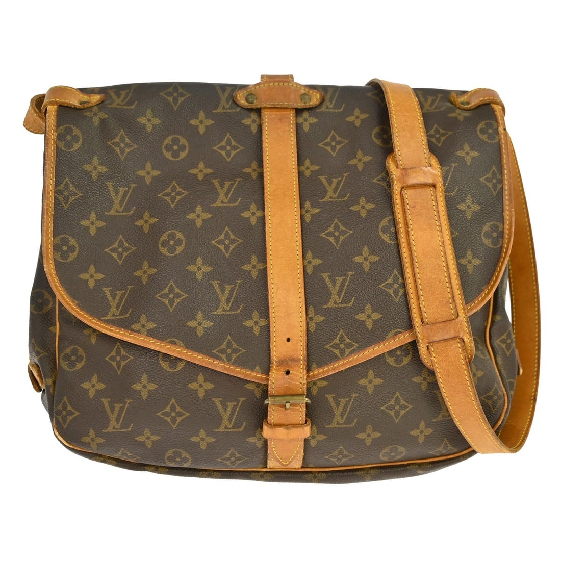 Louis Vuitton Saumur 35 Monogram Crossbody Shoulder Bag M42254: Louis Vuitton Saumur 35 Monogram Crossbody Shoulder Bag M42254 Vintage Louis Vuitton Saumur 35 shoulder bag in the Monogram pattern, made in France. It features a buckle closure, a crossbody strap, an