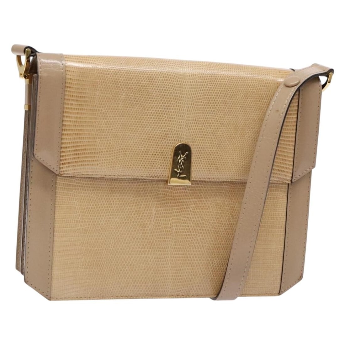 Saint Laurent Leather Shoulder Bag Beige Gold Tone 137993: Saint Laurent Leather Shoulder Bag Beige Gold Tone 137993 Saint Laurent shoulder bag in beige and gold leather. The bag features an embossed design and comes in a women's shoulder bag style with an ad