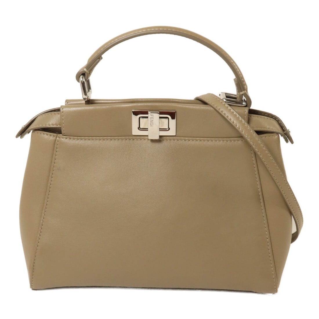 Fendi 8BN244 Peekaboo Iconic Mini Calfskin Gray 2 Way Bag: Fendi 8BN244 Peekaboo Iconic Mini Calfskin Gray 2 Way Bag FENDI Peekaboo Iconic Mini 2 Way Shoulder Bag in gray calfskin. This model 8BN244 features a turn lock closure, one inside zip pocket, and one