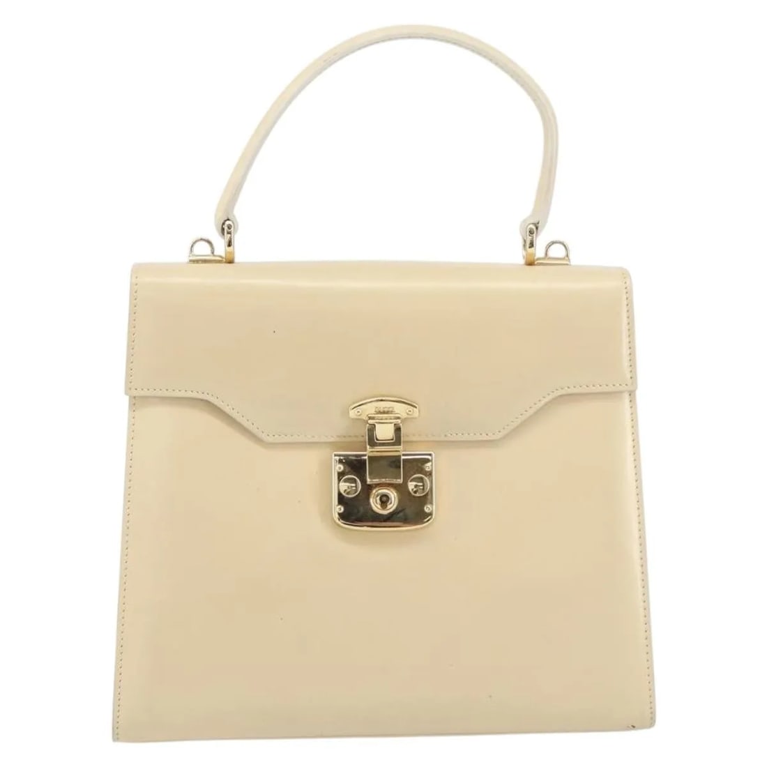 Vintage Gucci Lady Lock Leather Top Handle Handbag Beige: Vintage Gucci Lady Lock Leather Top Handle Handbag Beige This pre-owned Gucci Vintage Lady Lock Top Handle Bag is crafted from beige leather with a structured silhouette. Designed for women, it featur