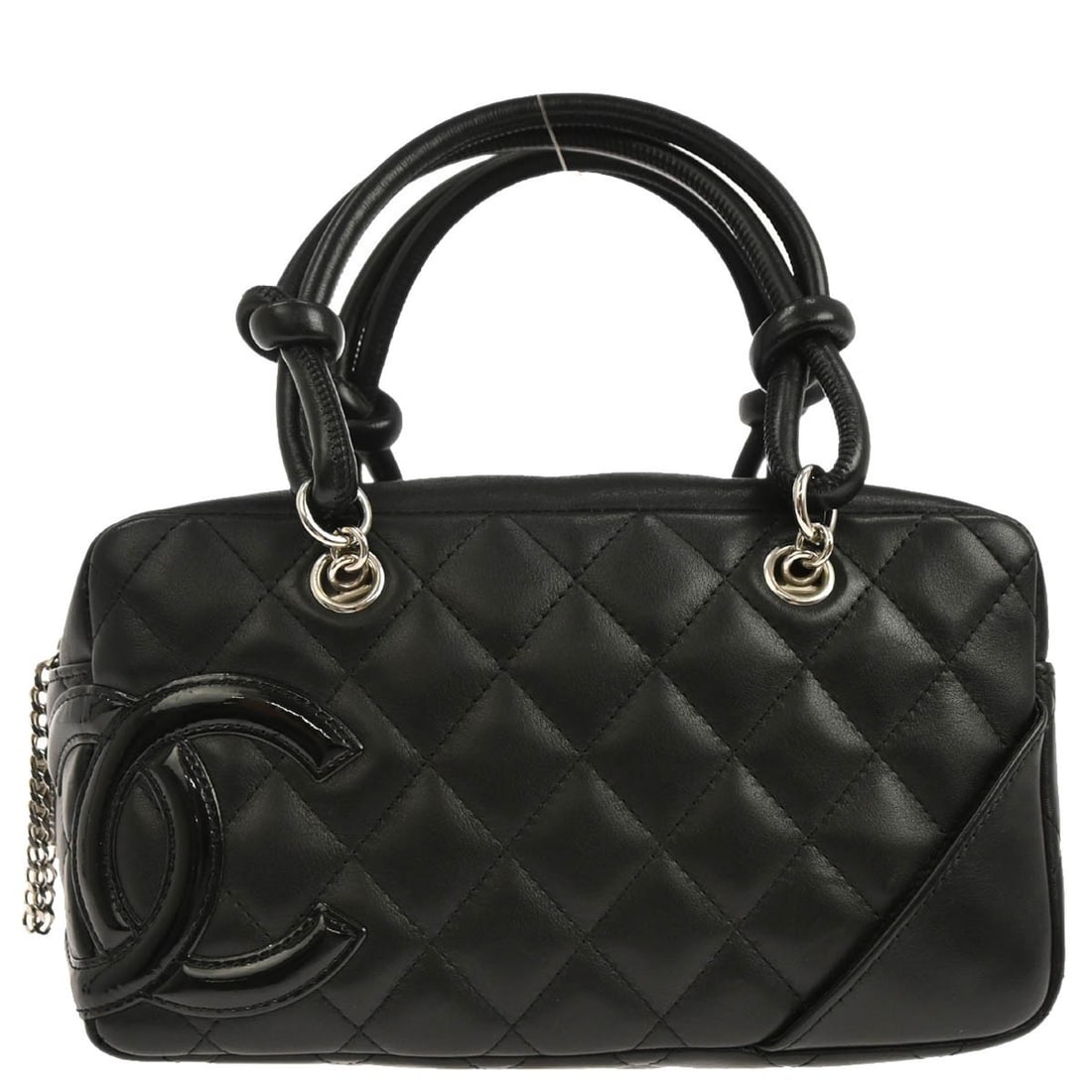 Chanel Cambon Ligne Small Black Calfskin Top Handle Bag: Chanel Cambon Ligne Small Black Calfskin Top Handle Bag Small Chanel Cambon Ligne top handle handbag in black calfskin leather with quilted matelasse styling and silver-color hardware. The bag feature