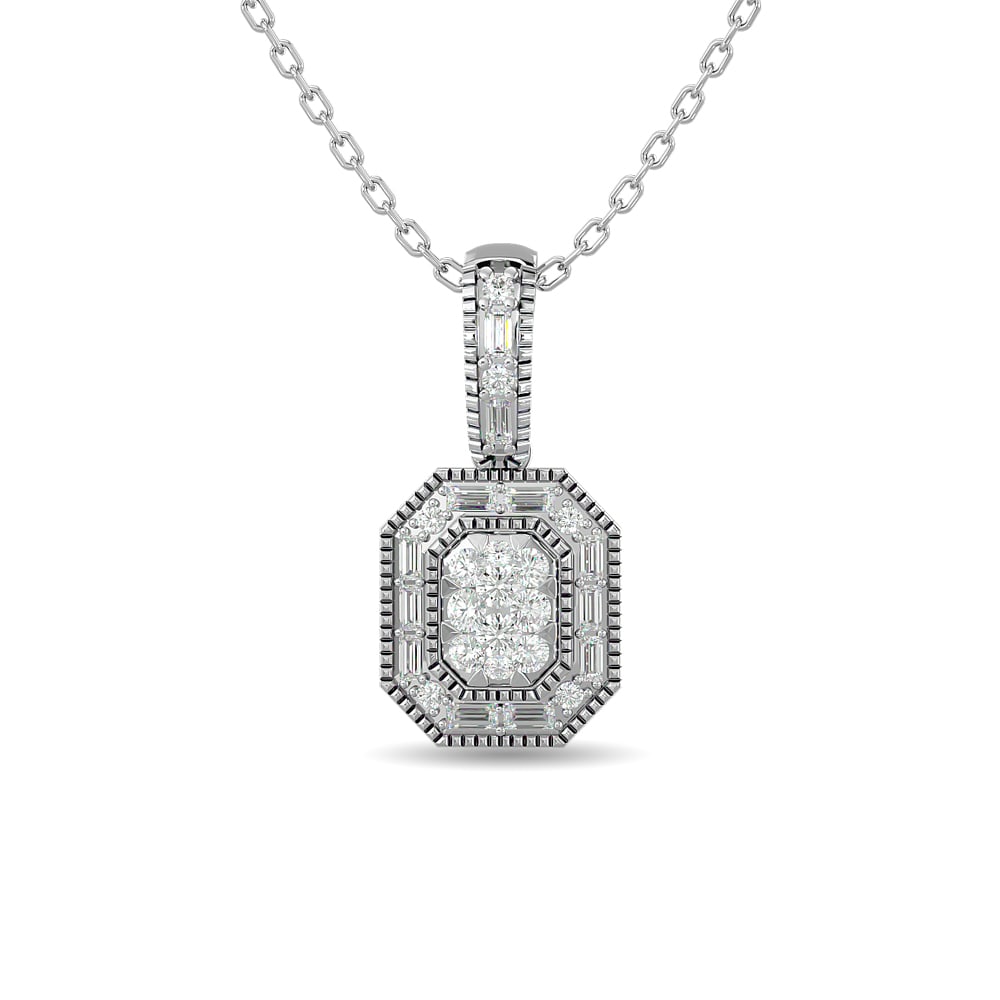 Diamond 1/2 Ct.tw Fashion Pendant in 14K White Gold: Diamond 1/2 Ct.tw Fashion Pendant in 14K White Gold 14k White Gold Stone Color: G-h Stone Clarity: Si2 Unless otherwise specified, pendants that include a chain are paired with our standard 18-inch le