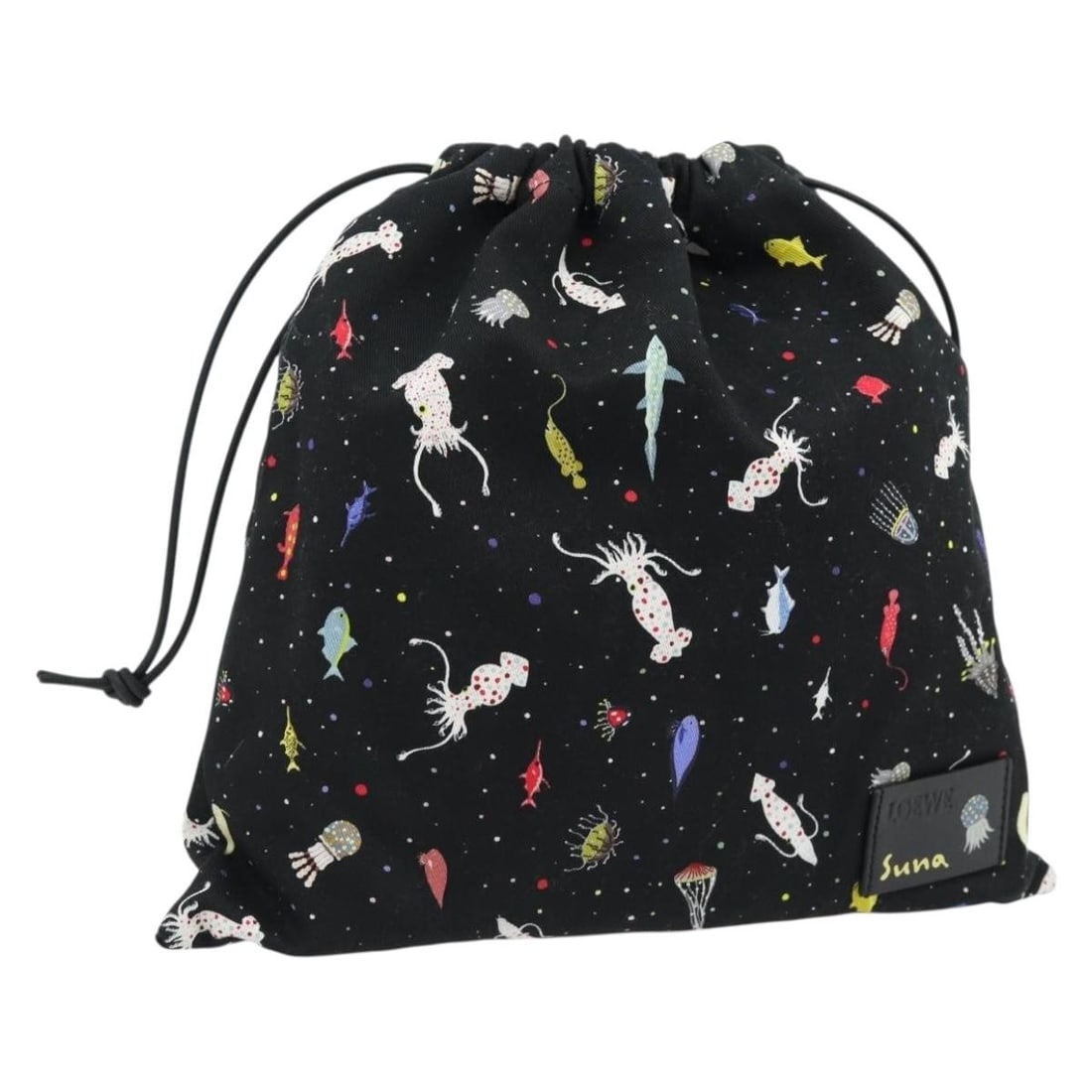 LOEWE Black Canvas Pouch Bag with Dust Bag: LOEWE Black Canvas Pouch Bag with Dust Bag LOEWE pouch made from black canvas, designed for women and made in Spain. It measures approximately 30 cm wide by 27 cm high and comes with a dust bag. The i