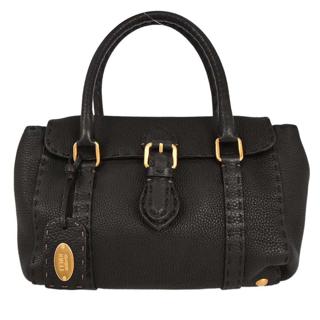Fendi Selleria Mini Linda Black Leather Handbag Model 8BR486-YF4-129-2372: Fendi Selleria Mini Linda Black Leather Handbag Model 8BR486-YF4-129-2372 Fendi Selleria Mini Linda handbag in black leather with double handles and a magnetic closure. This small handbag features a b