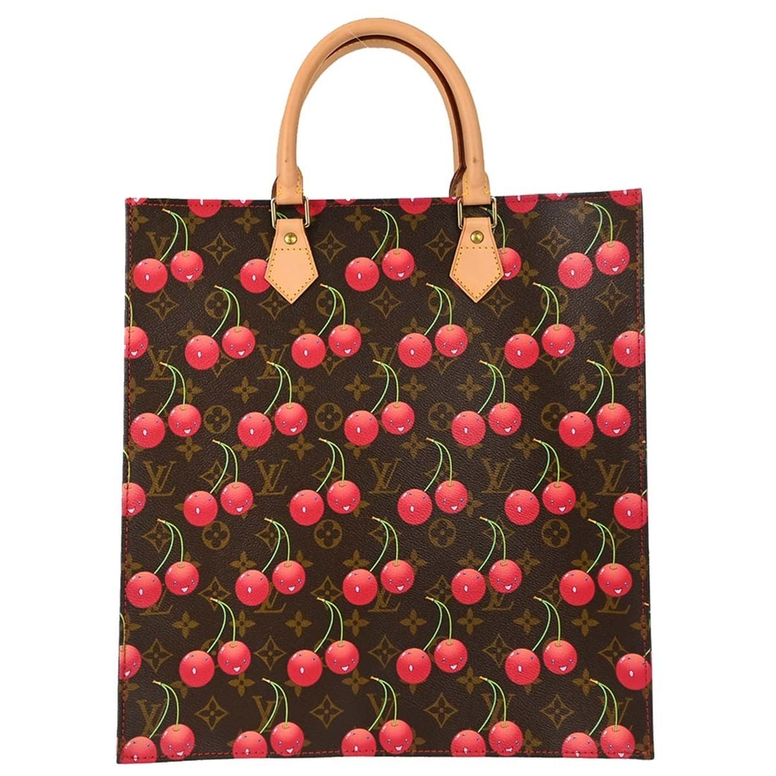 Louis Vuitton Sac Plat Monogram Cherry Canvas Tote M95010: Louis Vuitton Sac Plat Monogram Cherry Canvas Tote M95010 Louis Vuitton Sac Plat tote handbag in Monogram Cherry canvas with leather trim and a brown and red colorway. This open-top medium bag feature