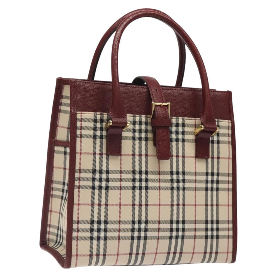 Burberry Nova Check Canvas Handbag Beige Wine Red Gold: Burberry Nova Check Canvas Handbag Beige Wine Red Gold Burberry Nova Check handbag in canvas with a beige, wine red, and gold color palette. This women's handbag is made in Italy and is offered withou