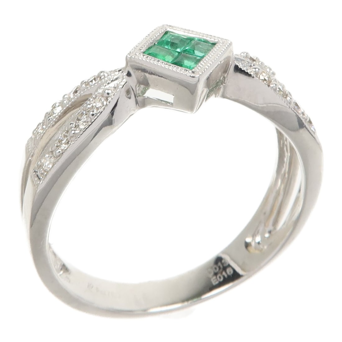 18K White Gold Emerald Diamond Ring Size 7.75 (1 of 8)