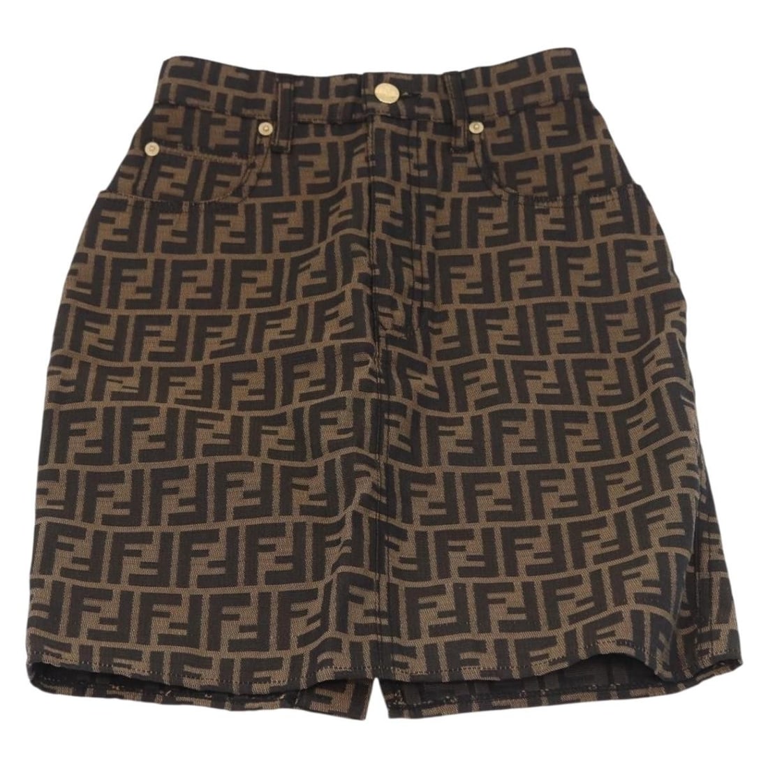 FENDI Zucca Canvas Womens Skirt in Black Brown Italy: FENDI Zucca Canvas Womens Skirt in Black Brown Italy Authentic FENDI skirt in black and brown Zucca canvas. Made in Italy, this women's skirt has a clean, classic silhouette. Condition is ranked B wit