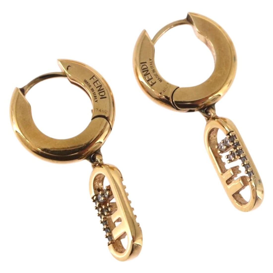 Fendi Aurochre Gold Tone Metal Rhinestone Pierced Earring with Box: Fendi Aurochre Gold Tone Metal Rhinestone Pierced Earring with Box FENDI earring in gold-tone metal with rhinestones, made in Italy. The item comes with the item box and is described as being in very 