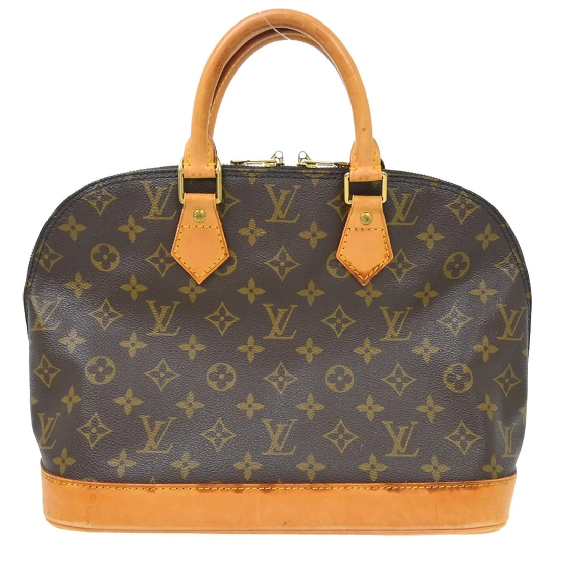 Louis Vuitton Alma Handbag in Brown Monogram Canvas: Louis Vuitton Alma Handbag in Brown Monogram Canvas Louis Vuitton Alma handbag in brown monogram canvas. This structured top-handle bag is made in France and is presented in good condition with visibl