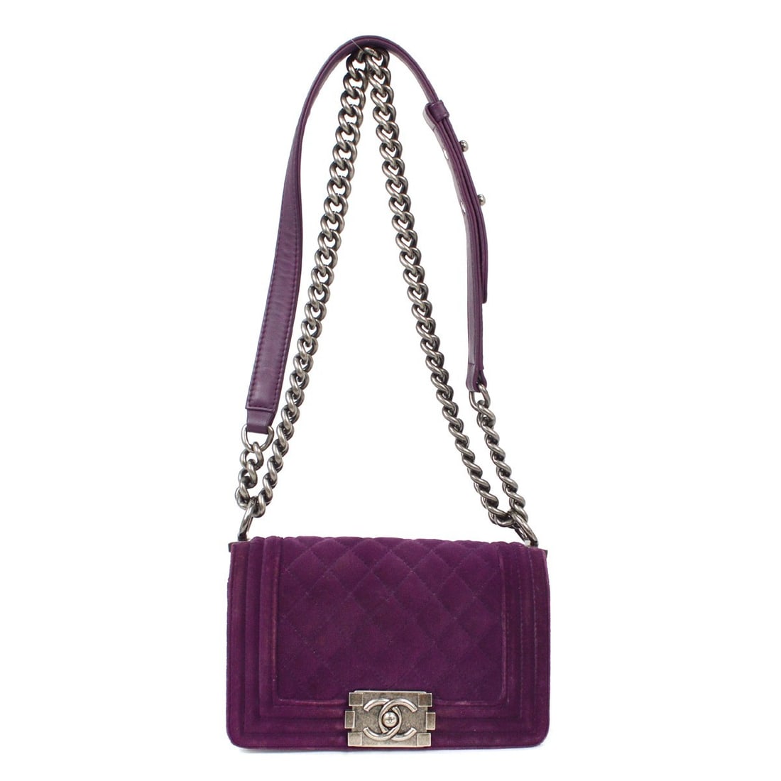 Chanel Boy Small Shoulder Bag Purple Velvet Lambskin Chain (1 of 9)