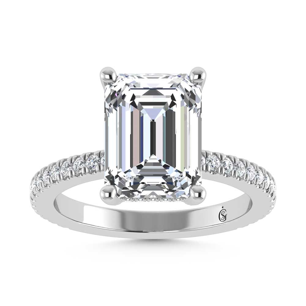 14K White Gold Lab Grown Diamond 4 3/8 Ct.Tw. Emerald Shape Engagement Ring (IGI Certfied Center: 14K White Gold Lab Grown Diamond 4 3/8 Ct.Tw. Emerald Shape Engagement Ring (IGI Certfied Center 4ct) Discover subtle brilliance and modern elegance with our Hidden Halo Diamond Engagement Ring. This 