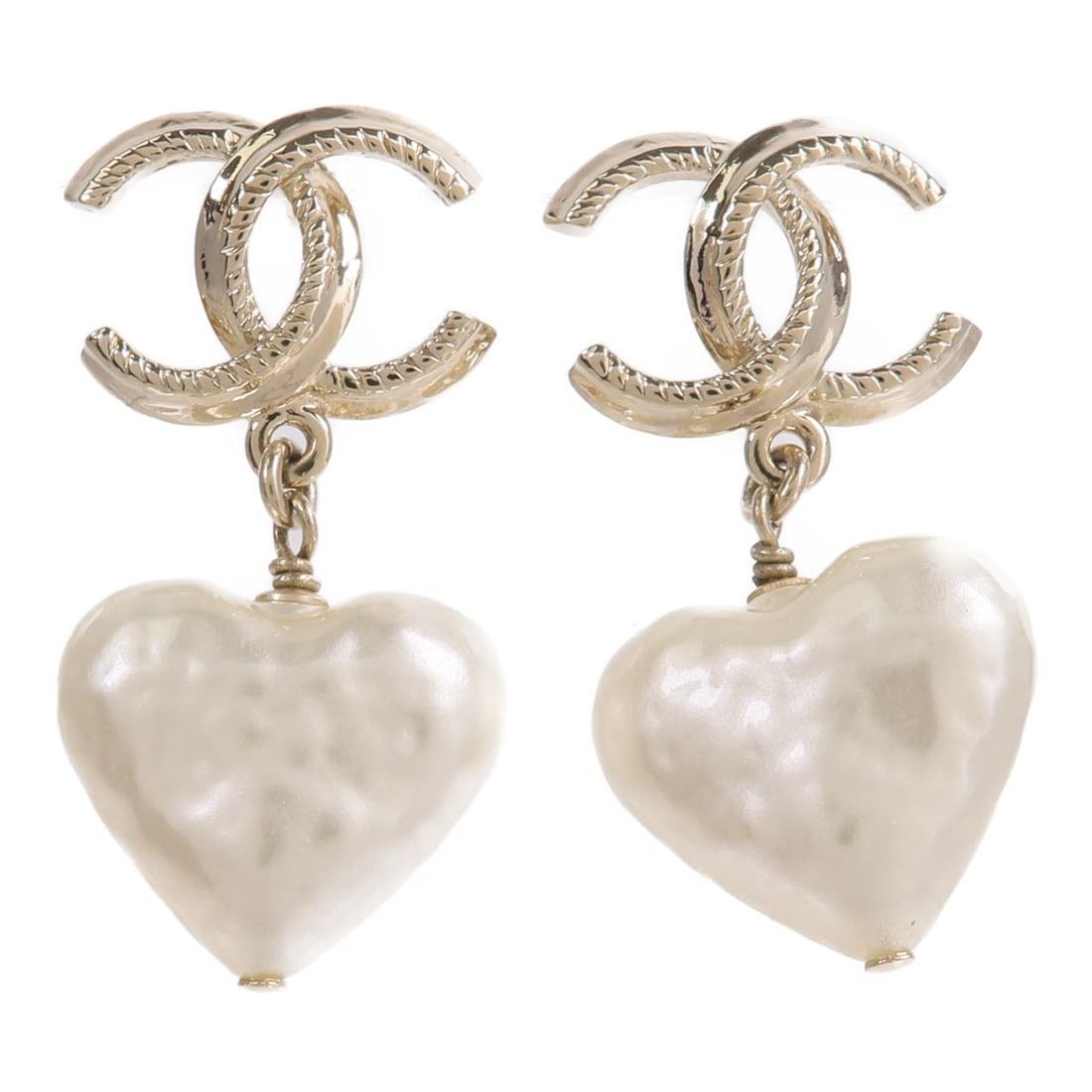 CHANEL CC Pierced Earrings White Metal: CHANEL CC Pierced Earrings White Metal CHANEL pierced CC earrings in metal, presented in white with gold and white accents. The pair measures 38mm x 19mm and has no stone setting. Accessories are not 