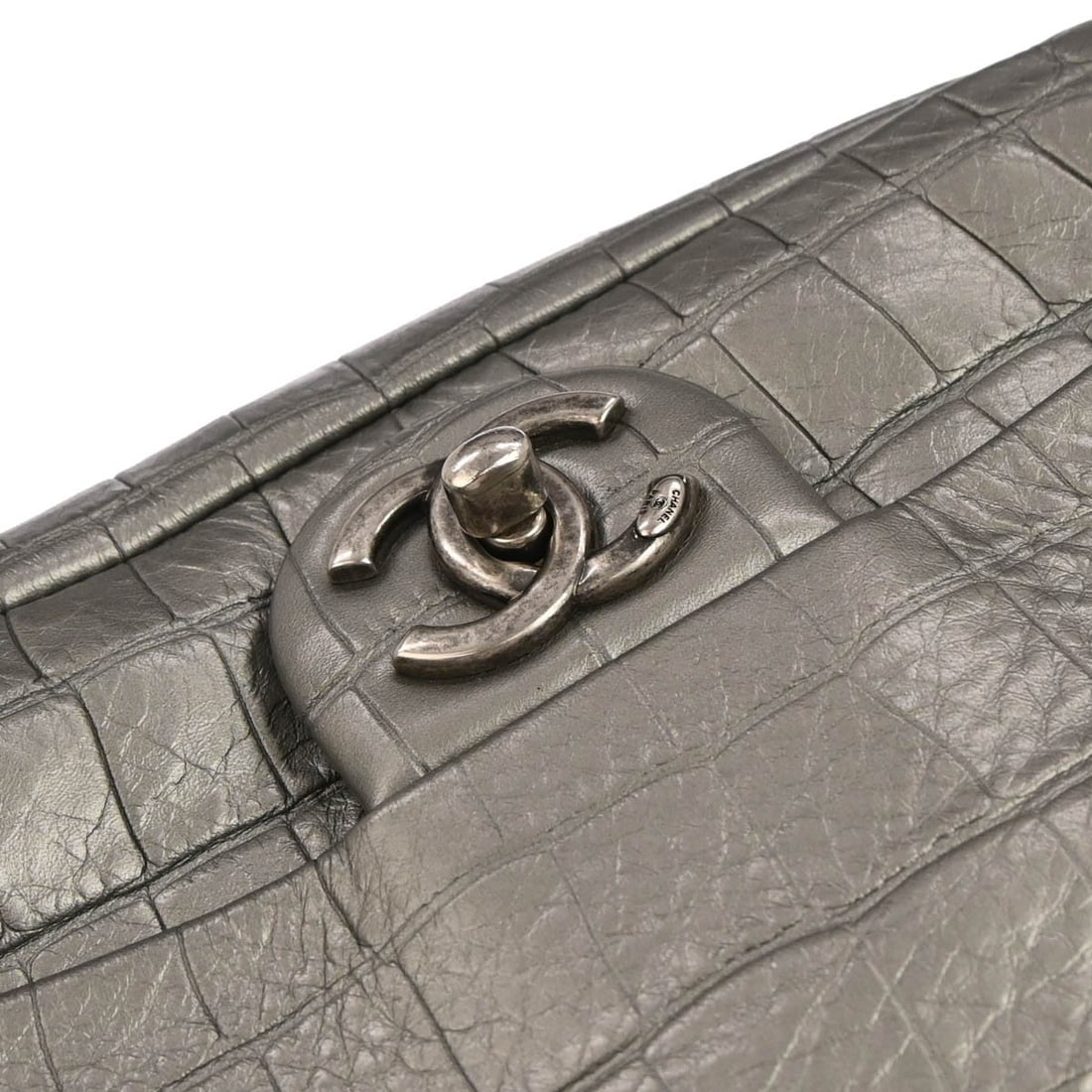 CHANEL Embossed Silver Leather Drawstring Backpack - 4