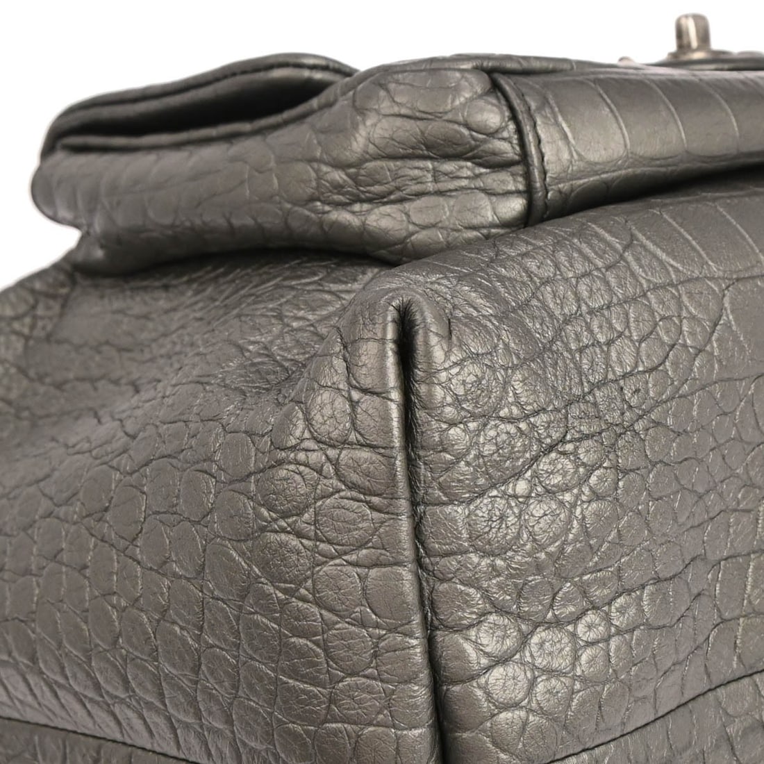 CHANEL Embossed Silver Leather Drawstring Backpack - 5