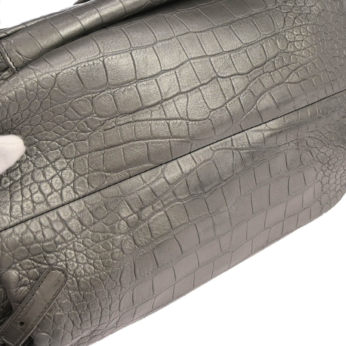 CHANEL Embossed Silver Leather Drawstring Backpack - 6