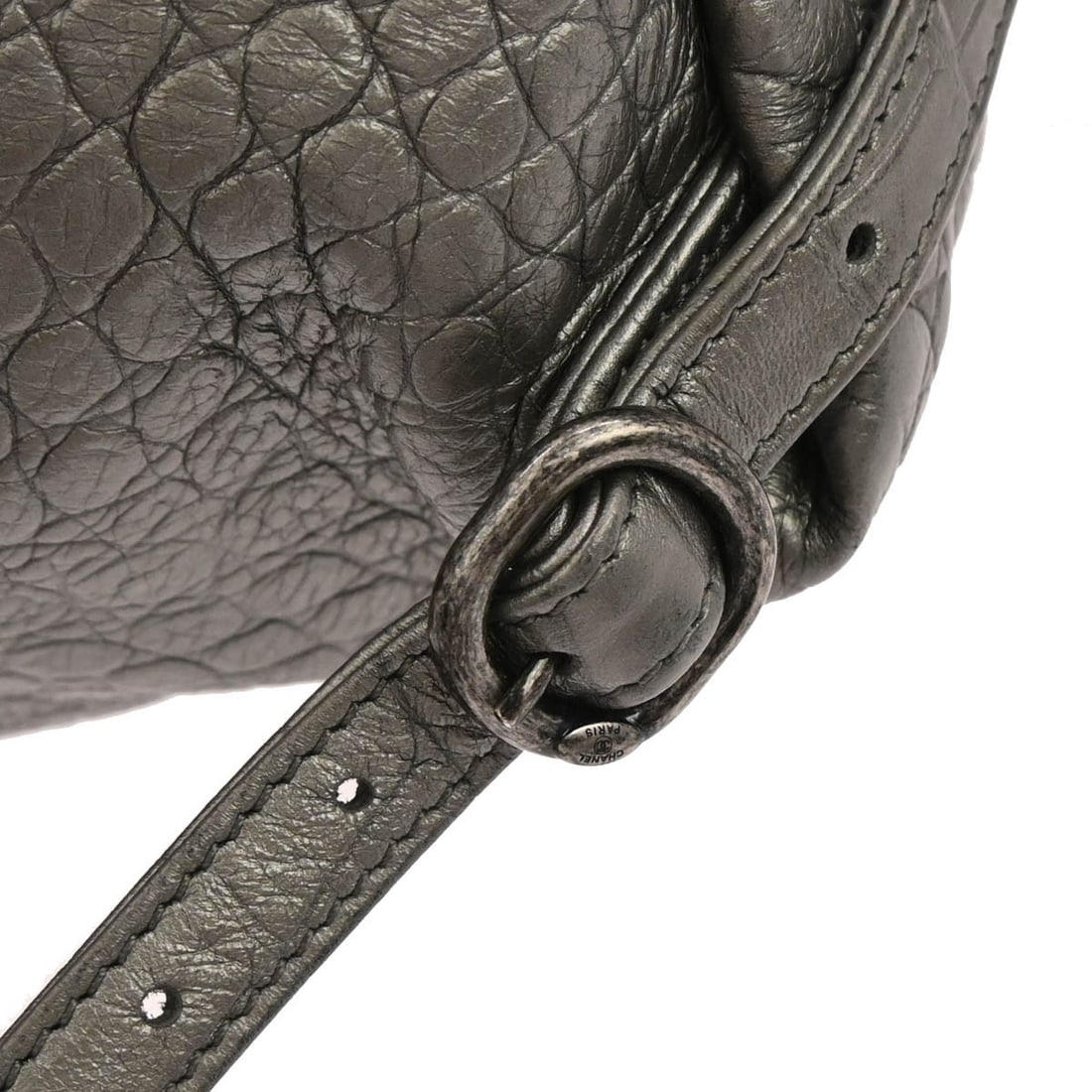 CHANEL Embossed Silver Leather Drawstring Backpack - 7
