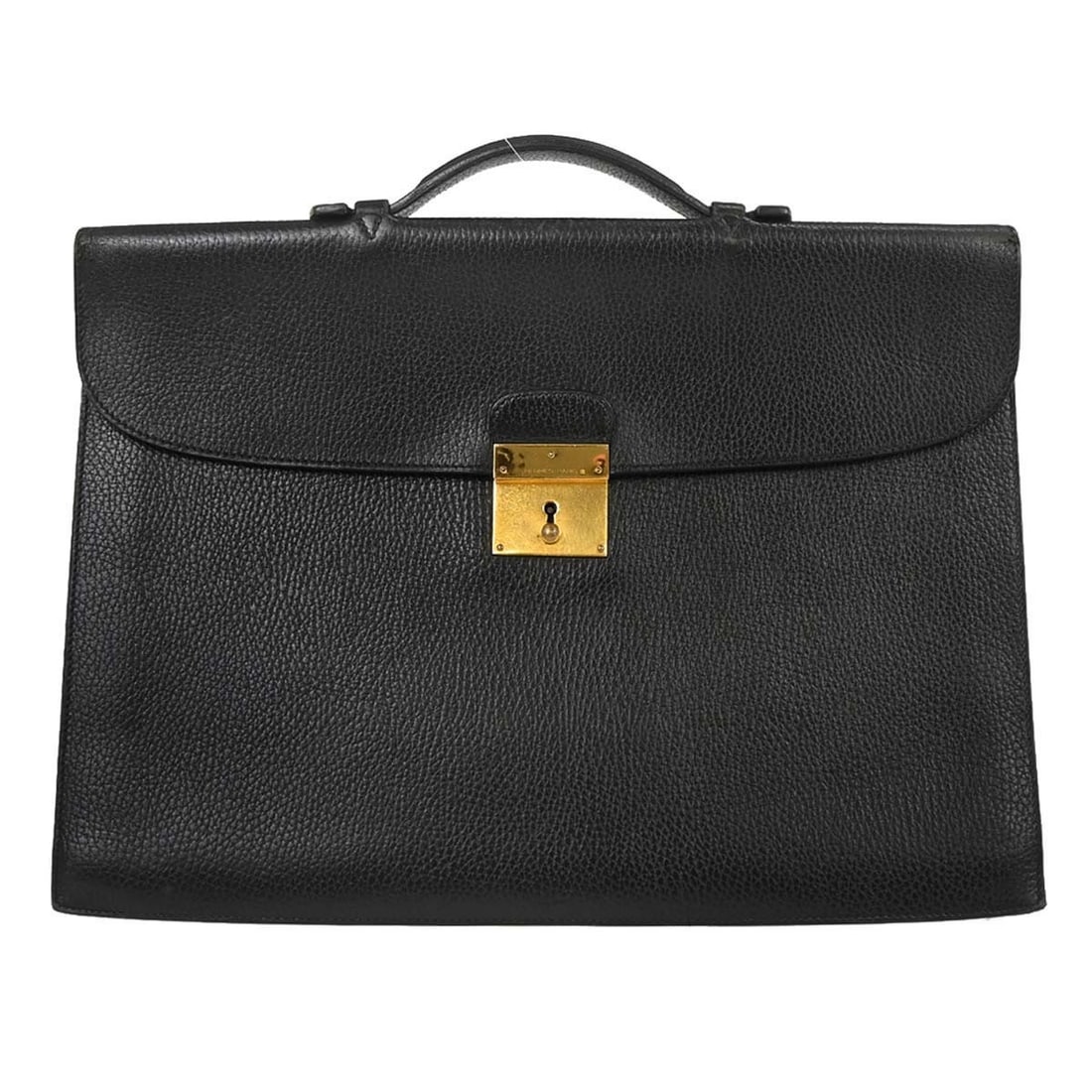 Hermes Quirus Ardennes Leather Briefcase Handbag Black France: Hermes Quirus Ardennes Leather Briefcase Handbag Black France Hermes Quirus briefcase-style handbag in black Ardennes leather with a flap closure, top handle, leather lining, and logo accent. Made in 