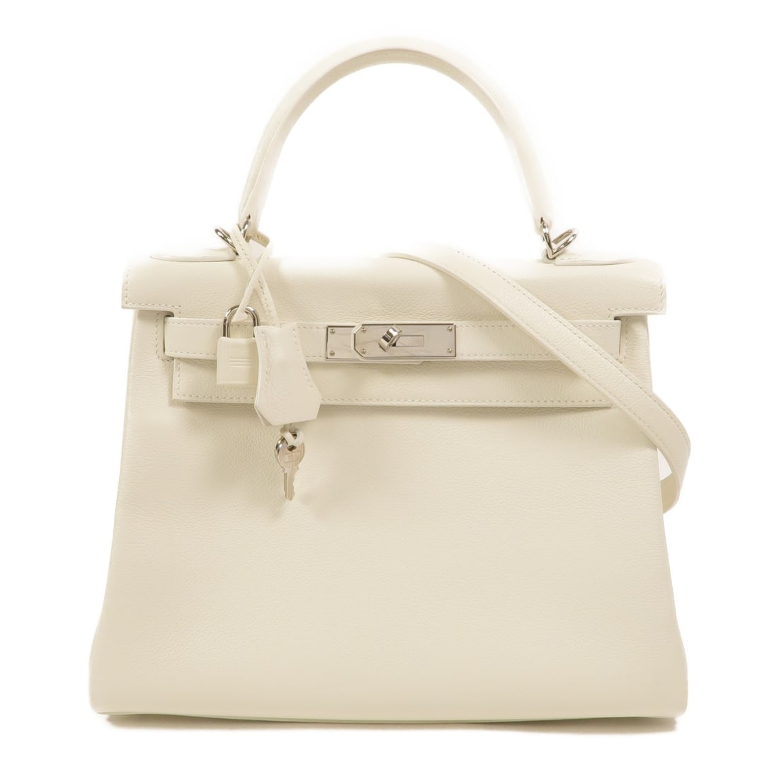 Hermes Kelly 28 Evercolor Leather 2 Way Bag Craie PHW: Hermes Kelly 28 Evercolor Leather 2 Way Bag Craie PHW A Hermes Kelly 28 2 Way Shoulder Bag in Craie, crafted from Evercolor leather with calfskin details. It features PHW hardware, a top handle, and a