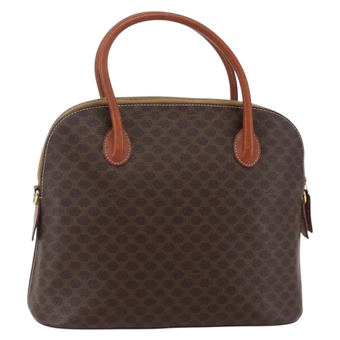 Celine Vintage Macadam Brown Canvas Handbag Italy: Celine Vintage Macadam Brown Canvas Handbag Italy This vintage Celine Macadam handbag for women features a brown canvas exterior with leather accents. It shows signs of use including surface deformati