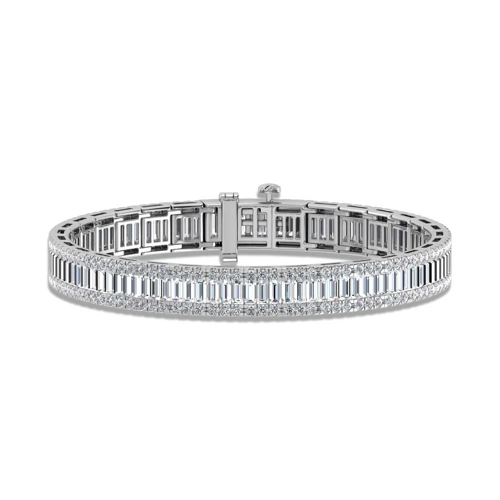 14K White Gold Round & Baguette Lab Grown Diamond 8 3/4 Ct.Tw. Tennis Bracelet: 14K White Gold Round & Baguette Lab Grown Diamond 8 3/4 Ct.Tw. Tennis Bracelet Crafted in sleek 14K White Gold, this tennis bracelet features round and baguette lab grown diamonds totaling 8 3/4 Ct.Tw