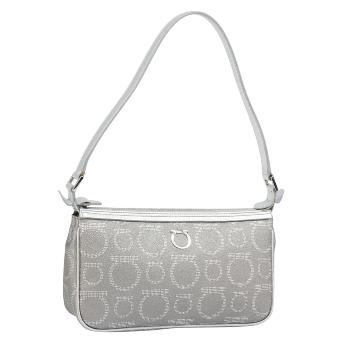 Salvatore Ferragamo Silver Leather PVC Pouch with Box Made in Italy: Salvatore Ferragamo Silver Leather PVC Pouch with Box Made in Italy Silver Salvatore Ferragamo leather pouch in excellent condition. It comes with the item box and was made in Italy. The exterior, int