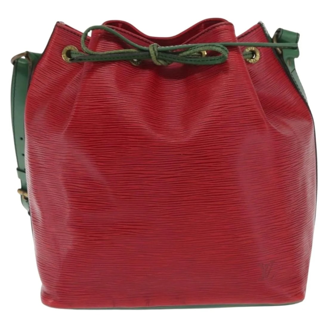 Green Leather Louis Vuitton Petit Noe Shoulder Bag: Green Leather Louis Vuitton Petit Noe Shoulder Bag This Louis Vuitton Bicolor Petit Noe handbag is crafted from green Epi leather and designed for female use. It features a compact shape with a should