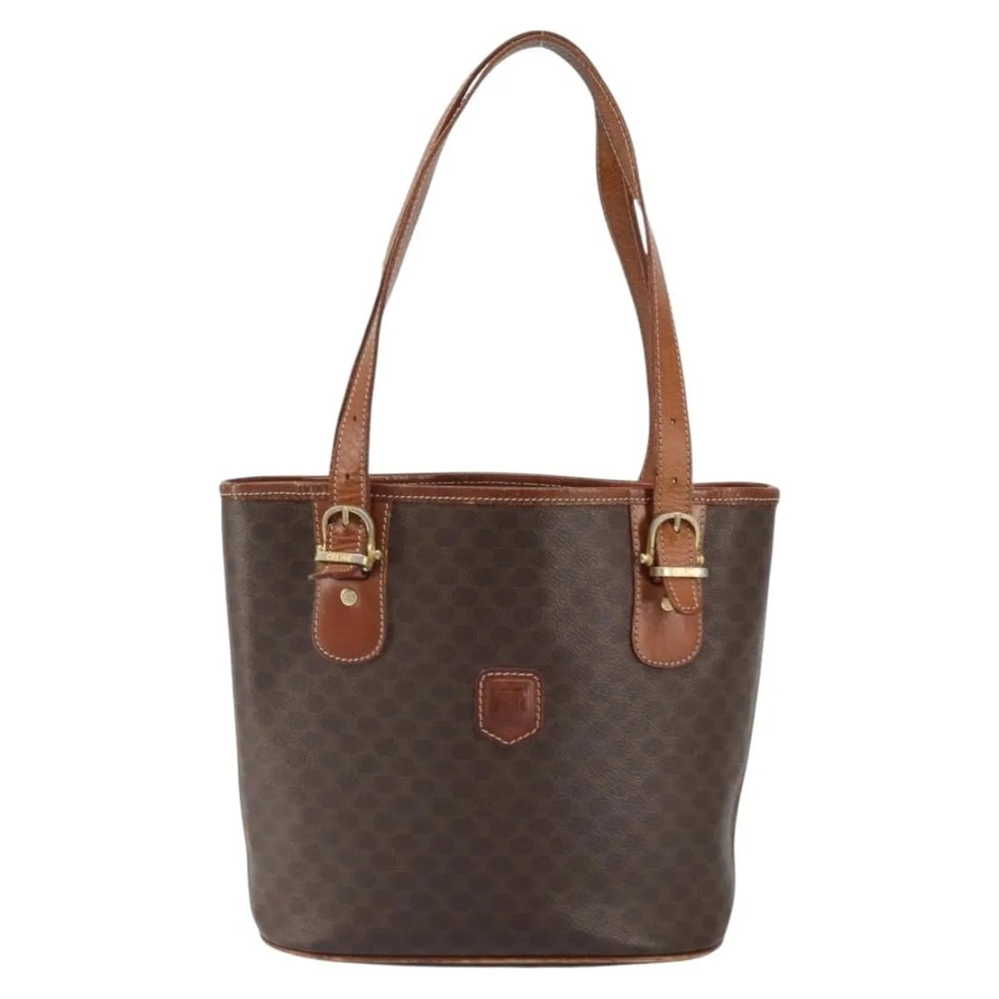 Celine Macadam Vintage Shopper Tote Brown Canvas Italy: Celine Macadam Vintage Shopper Tote Brown Canvas Italy Celine Vintage Macadam Shopper Tote in brown coated canvas. This female tote was made in Italy and measures 25 cm x 24 cm x 12 cm. Condition is f