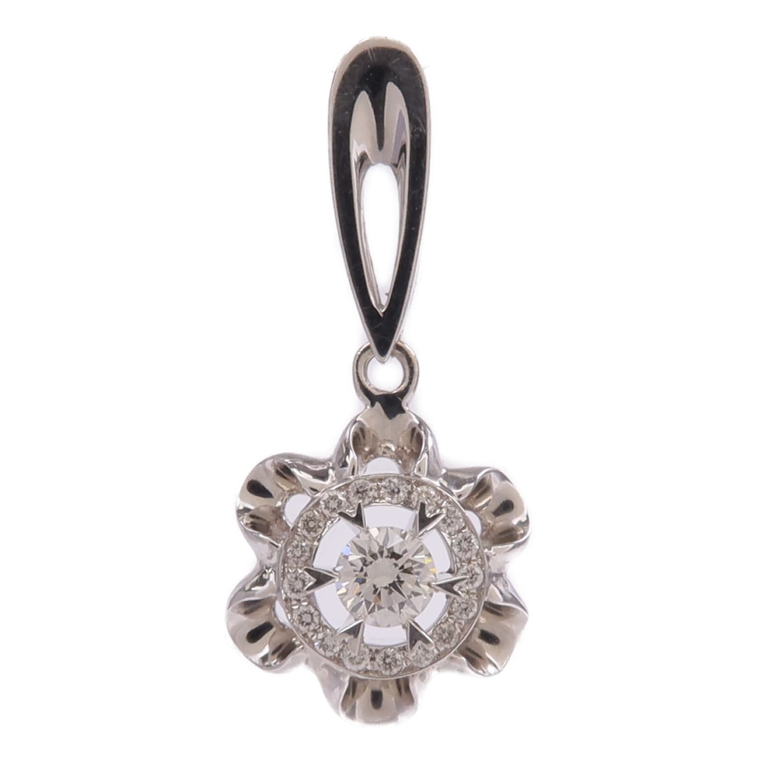 18K White Gold Diamond Pendant Top for Women: 18K White Gold Diamond Pendant Top for Women Diamond pendant top in 18K white gold with clear diamonds. Designed for women, this piece is described as a regular size pendant top with a very good AB co
