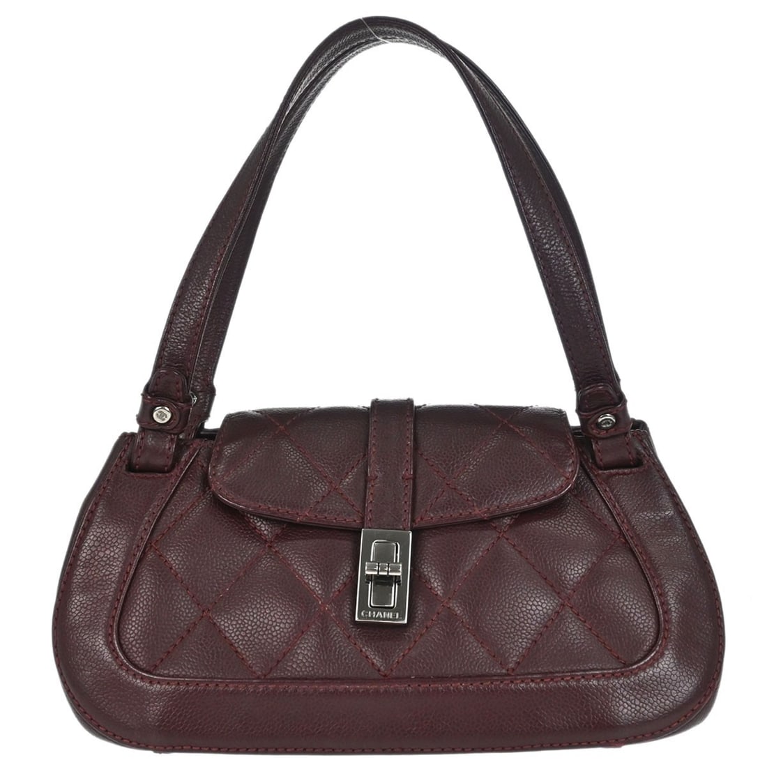 CHANEL Mademoiselle Lock Top Handle Bag Bordeaux Caviar Leather: CHANEL Mademoiselle Lock Top Handle Bag Bordeaux Caviar Leather A Chanel Mademoiselle Lock handbag in Bordeaux caviar skin leather, designed as a medium top handle bag with double handles and a turn l