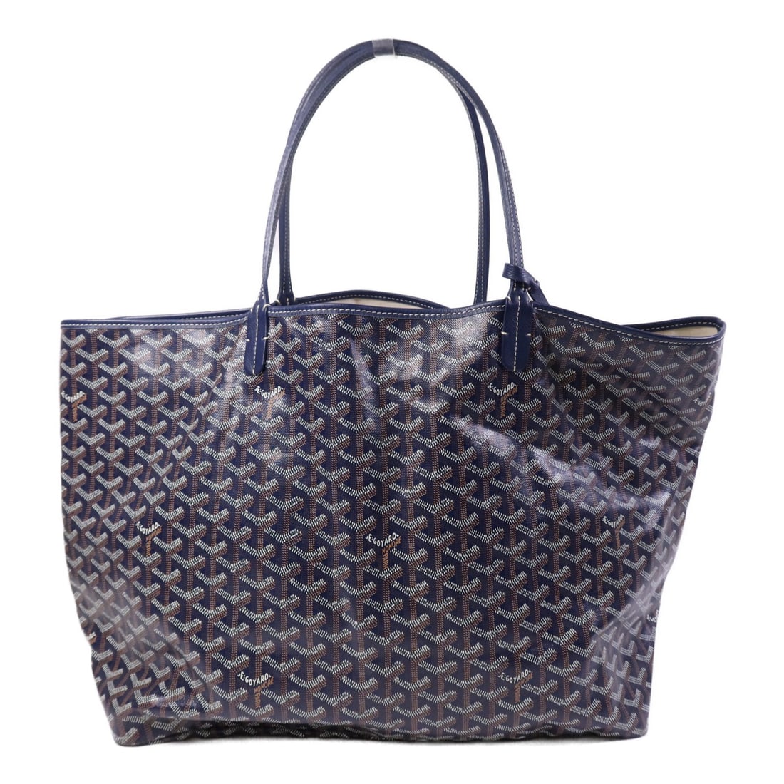 Goyard Saint Louis GM Blue Coated Canvas Tote with Pouch: Goyard Saint Louis GM Blue Coated Canvas Tote with Pouch A Goyard Saint Louis GM tote bag in blue, made from PVC coated canvas. This bag includes a matching pouch and features a spacious open tote des