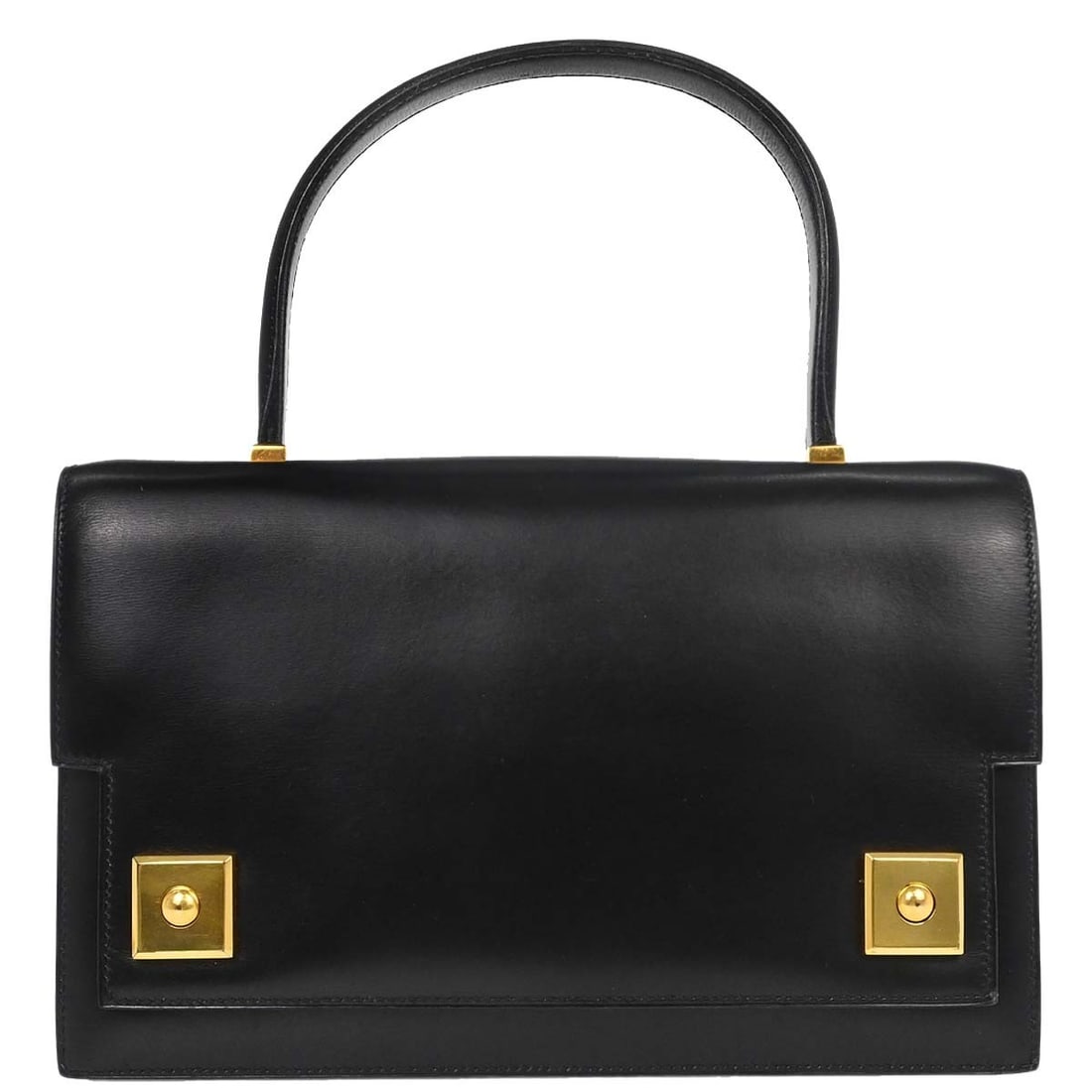 Hermes Piano Medium Black Box Calf Top Handle Satchel: Hermes Piano Medium Black Box Calf Top Handle Satchel Hermes Piano handbag in black box calf leather with a structured top handle silhouette. This medium satchel features six interior pockets and come