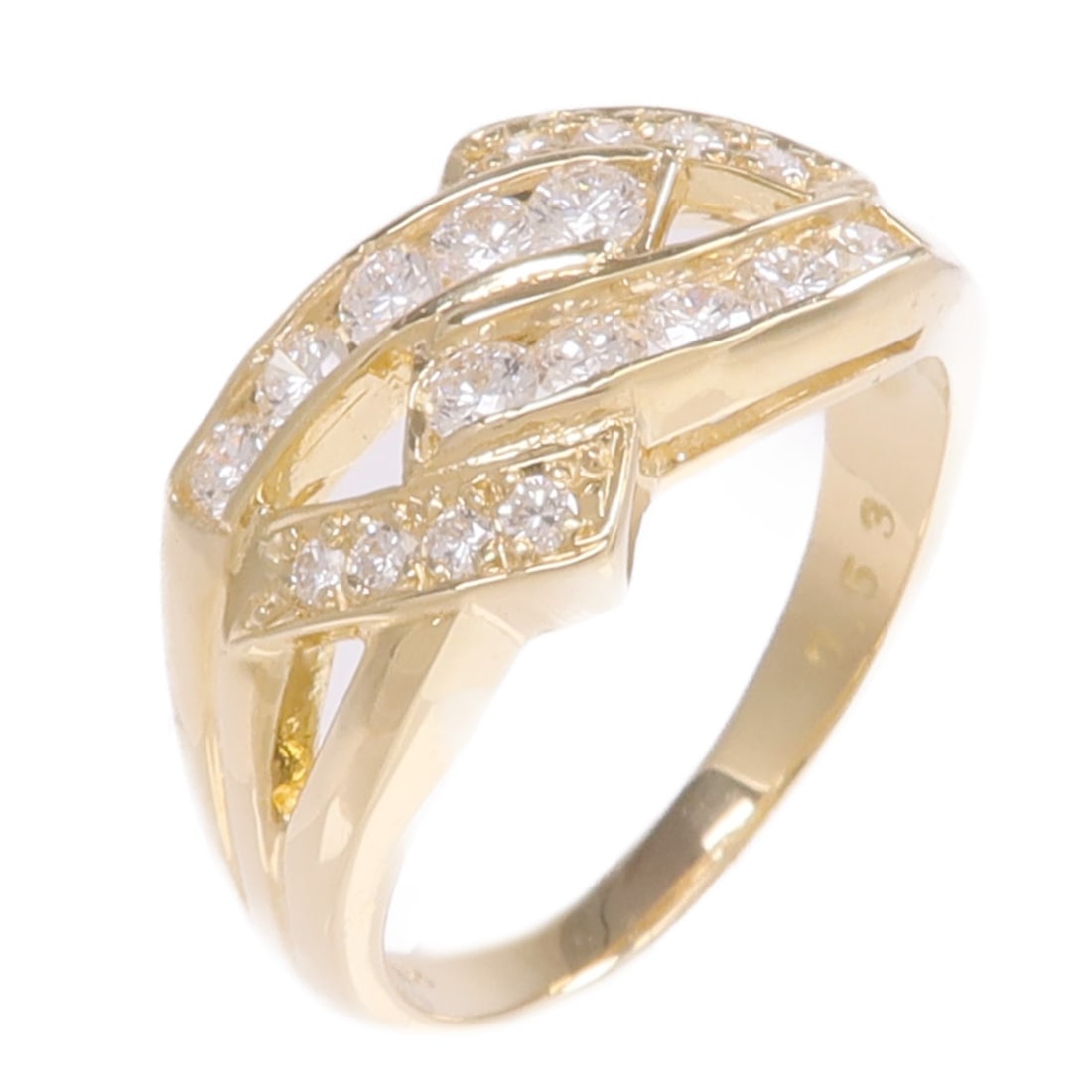 18K Yellow Gold Diamond Ring US Size 6.5: 18K Yellow Gold Diamond Ring US Size 6.5 Women's diamond ring in 18K yellow gold, featuring a clear diamond main stone. The ring is size 6.5 and has a regular size type. Condition is AB: Very Good. Sp
