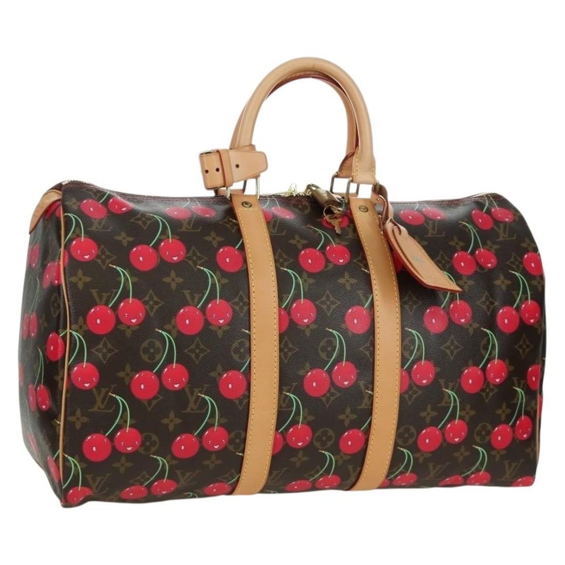 Louis Vuitton Monogram Cherry Keepall 45 Canvas Boston Bag with Accessories: Louis Vuitton Monogram Cherry Keepall 45 Canvas Boston Bag with Accessories This Louis Vuitton Monogram Cherry Keepall 45 Boston Bag features the signature monogram canvas in classic monogram color. D