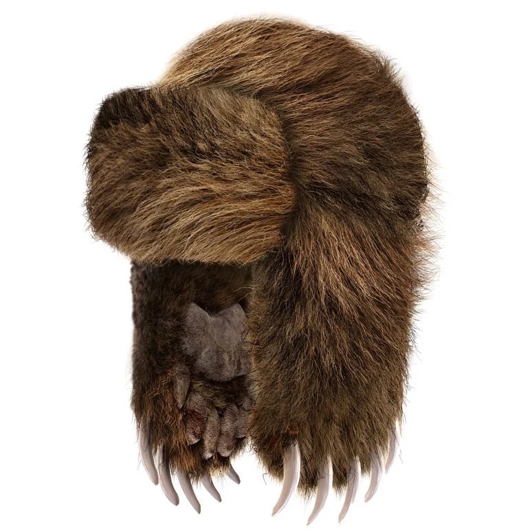 Bear Claw Faux Fur Trapper Hat in Brown by Bravest Studios: Bear Claw Faux Fur Trapper Hat in Brown by Bravest Studios This Bravest Studios Bear Claw Brown Hat features a soft faux fur design in a brown colorway. The trapper hat style includes playful bear cla