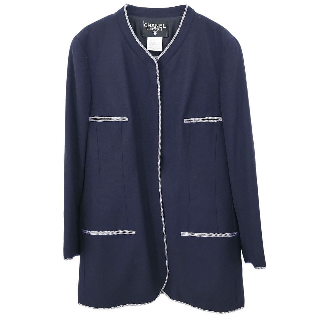 Vintage Chanel 96P Navy Wool Collarless Jacket Size 44 (1 of 15)