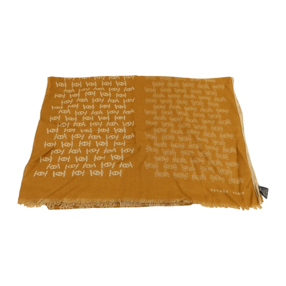 Hermes Maillons Rythmes Silk Cashmere Scarf 60x180 Tabac Sable (1 of 9)