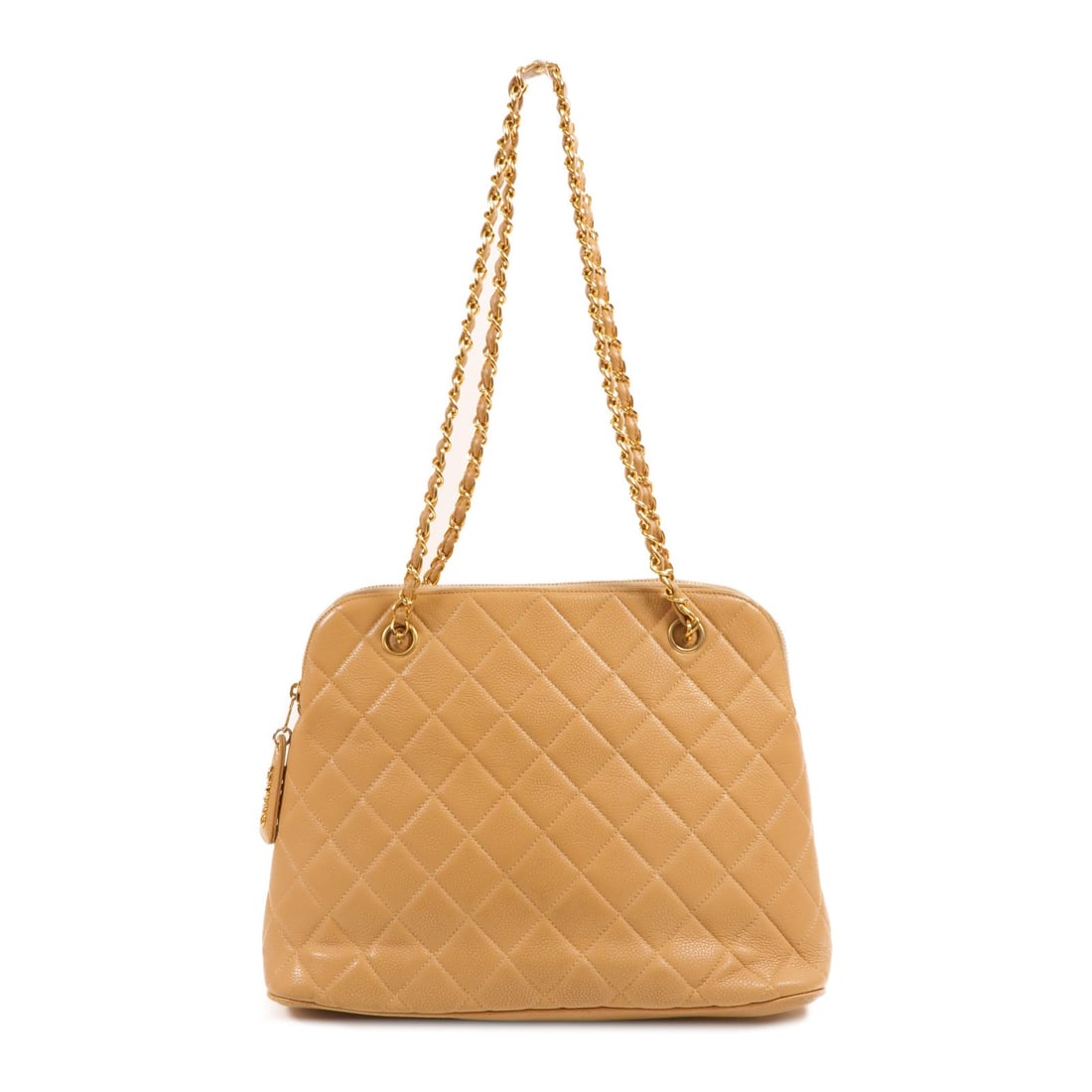 CHANEL CC Chain Shoulder Bag Brown Calfskin Gold Tone Hardware: CHANEL CC Chain Shoulder Bag Brown Calfskin Gold Tone Hardware Vintage CHANEL CC shoulder bag in brown and light brown calfskin leather with a chain shoulder strap and gold-tone hardware. It features 