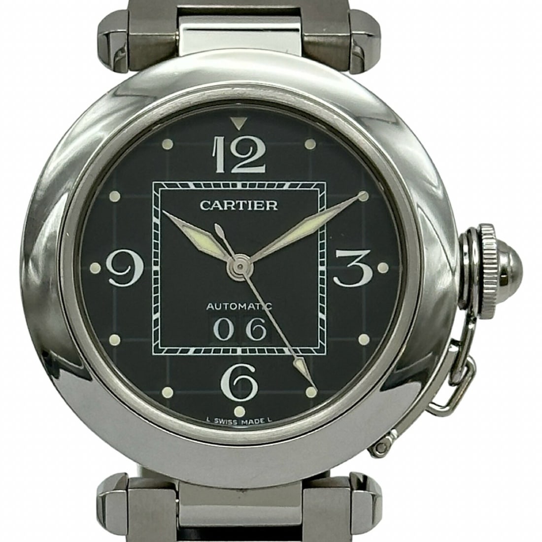Cartier Pasha C Big Date automatic black steel wristwatch W31053M7 (1 of 12)