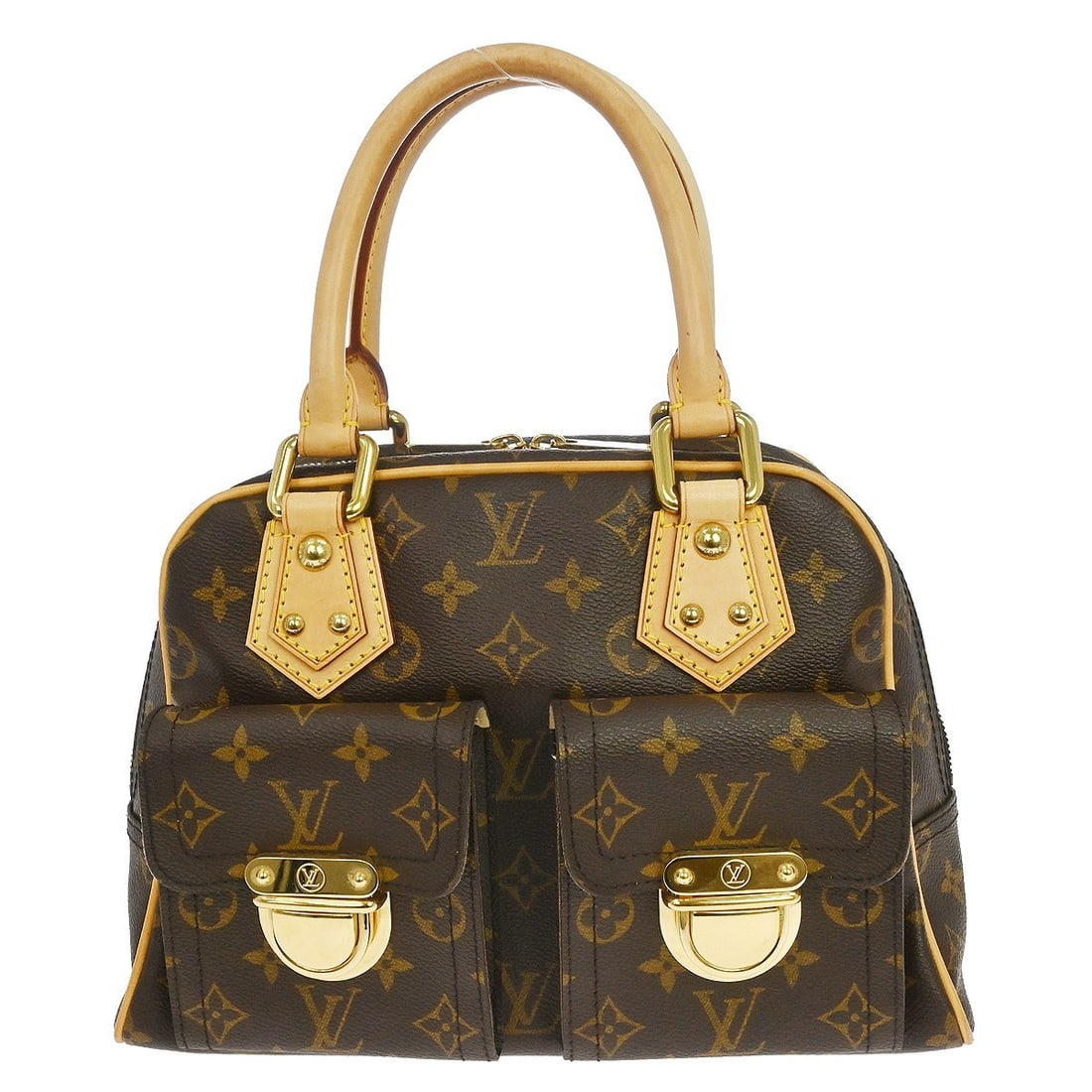 Louis Vuitton Manhattan PM Monogram Canvas Handbag M40026: Louis Vuitton Manhattan PM Monogram Canvas Handbag M40026 Louis Vuitton Monogram Manhattan PM handbag in brown Monogram canvas and leather, made in France. It features a zip closure, double handles, l