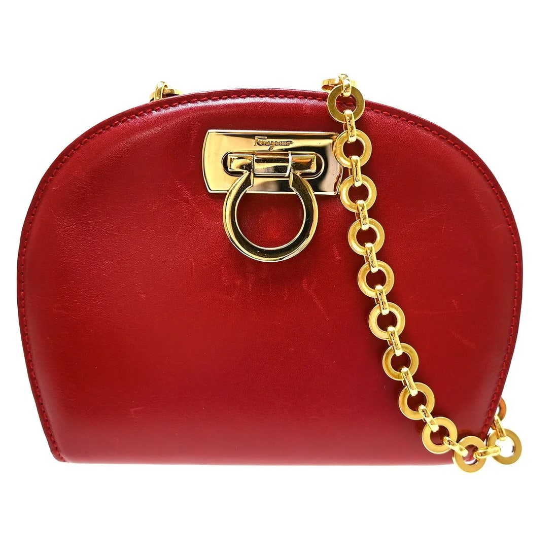 Salvatore Ferragamo Gancini red leather bag 14cm x 11cm x 5cm (1 of 11)