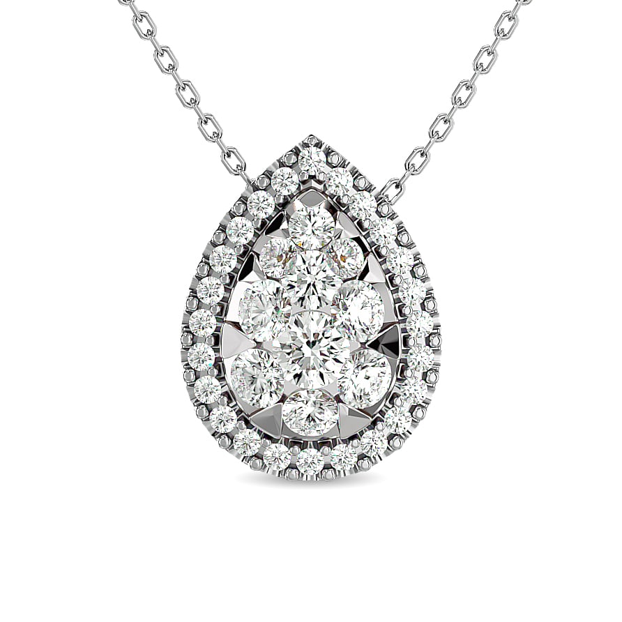 Diamond 1/2 Ct.tw Pear Shape Fashion Pendant in 14K White Gold: Diamond 1/2 Ct.tw Pear Shape Fashion Pendant in 14K White Gold 14k White Gold Stone Color: G-h Stone Clarity: I1 Unless otherwise specified, pendants that include a chain are paired with our standard 