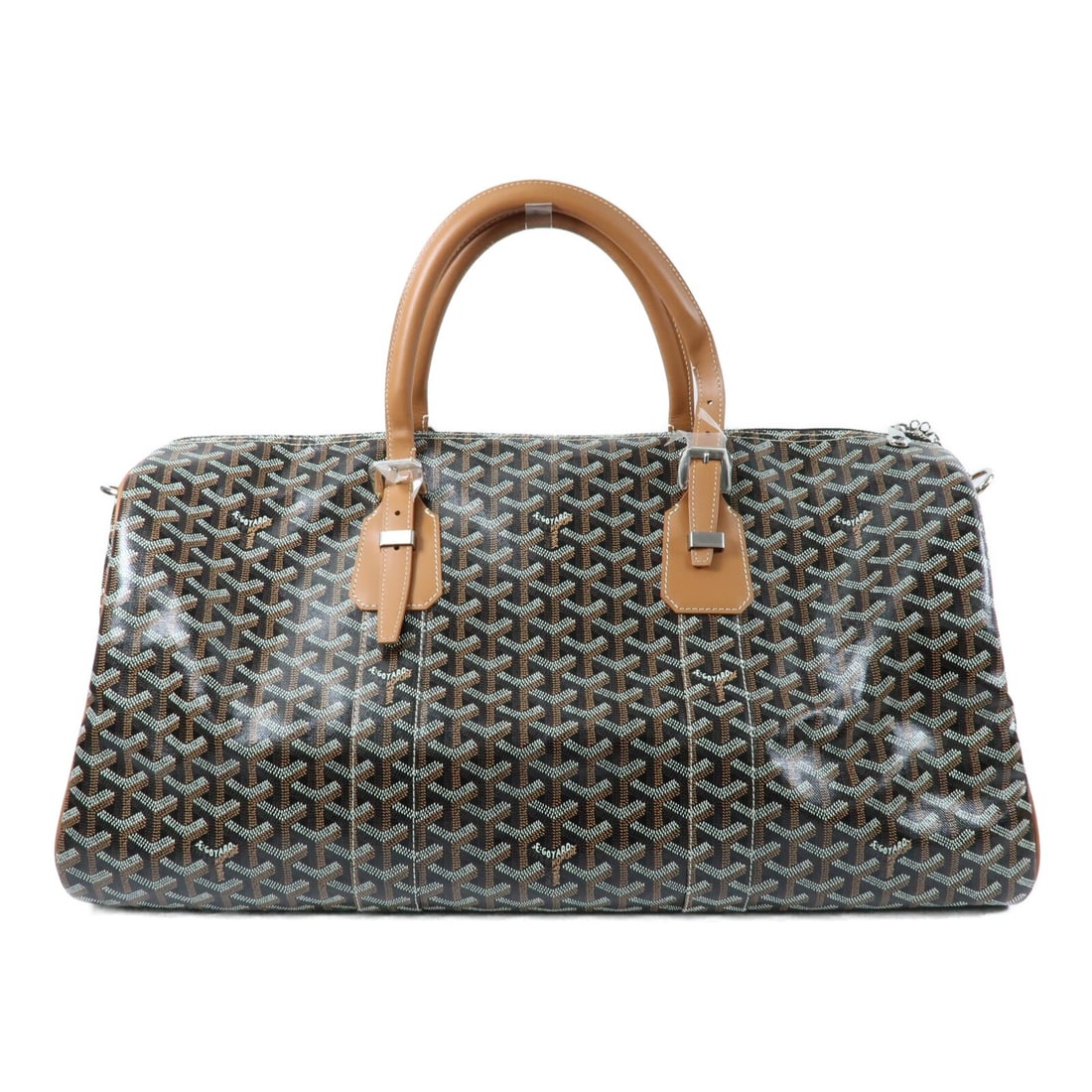 GOYARD Boston 50 2 Way Shoulder Bag Brown PVC Coated Canvas: GOYARD Boston 50 2 Way Shoulder Bag Brown PVC Coated Canvas A Goyard Boston 50 2-way shoulder bag in brown PVC coated canvas. The bag is listed in very good AB condition and includes the storage bag, 