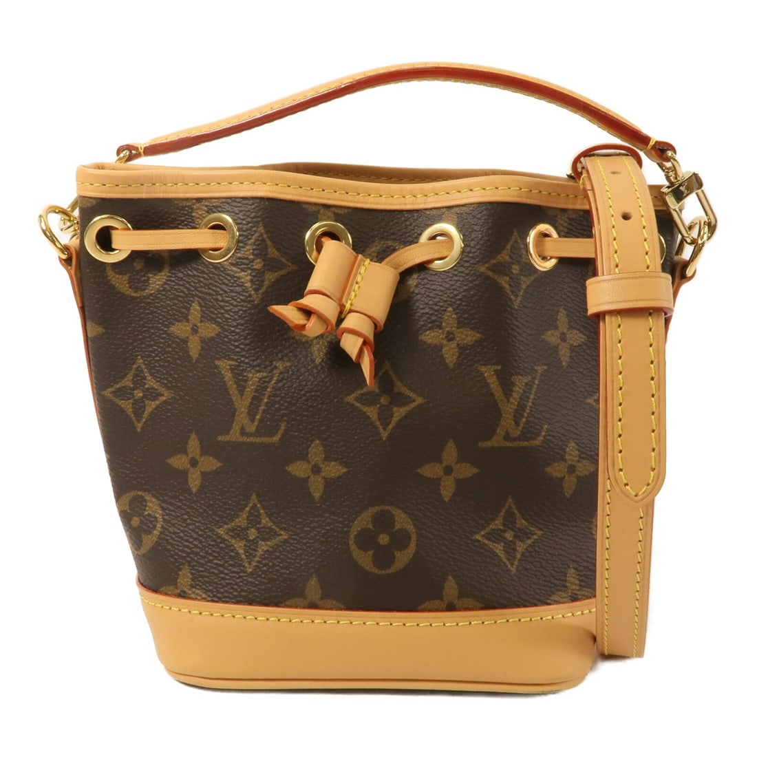 Louis Vuitton Nano Noe M81266 Monogram Brown 2 Way Bag: Louis Vuitton Nano Noe M81266 Monogram Brown 2 Way Bag Compact Louis Vuitton Nano Noe 2 Way Shoulder Bag in brown Monogram x PVC coated canvas. This model features a handle and shoulder strap for carr