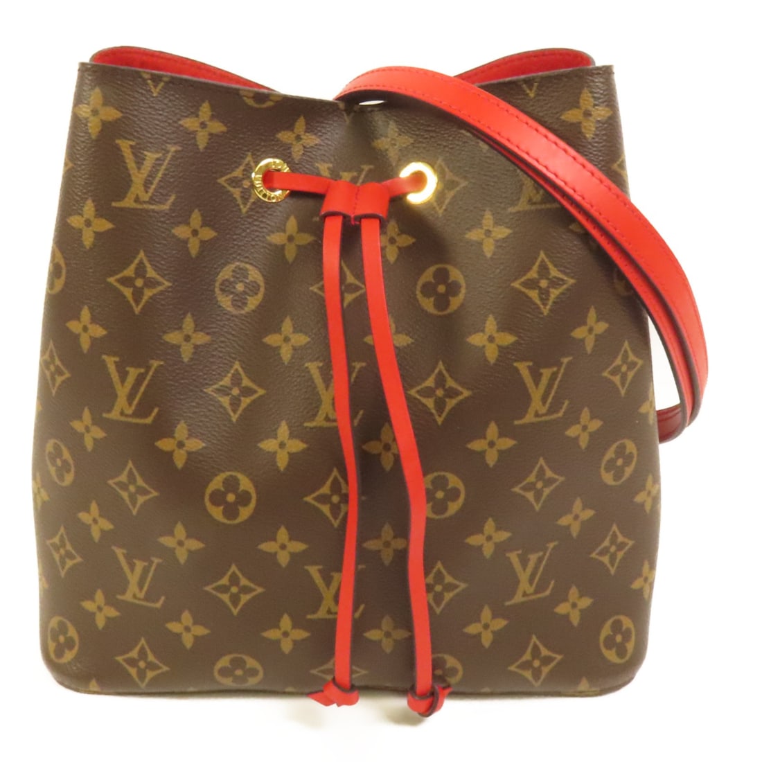 Louis Vuitton Neo Noe Monogram Shoulder Bag M44021 Coquelicot: Louis Vuitton Neo Noe Monogram Shoulder Bag M44021 Coquelicot Louis Vuitton Neo Noe bucket shoulder handbag in Monogram and PVC coated canvas, presented in Coquelicot x Red. This regular-size women's 