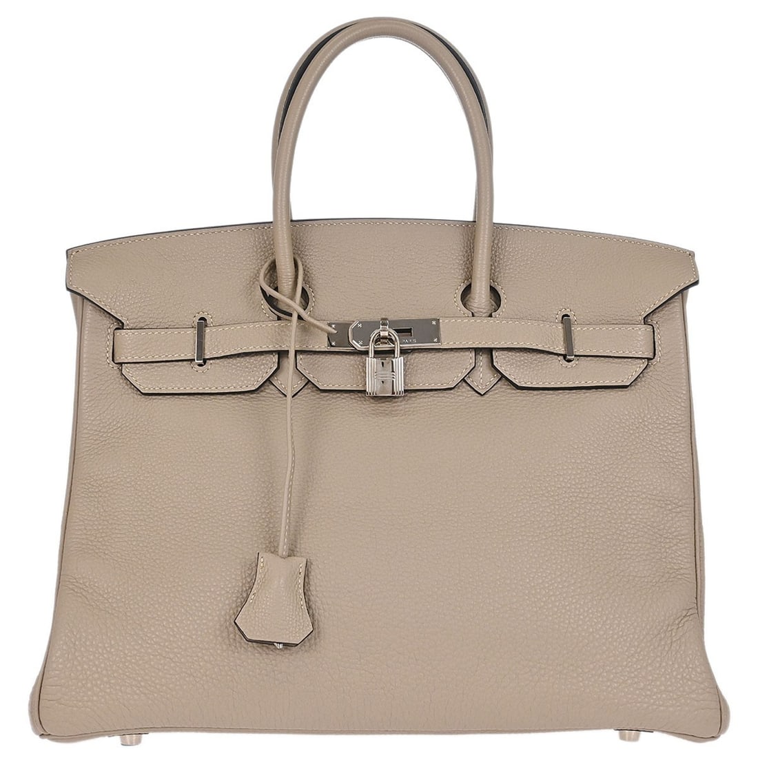 HERMES Birkin 35 Togo Leather Satchel Gris Tourterelle: HERMES Birkin 35 Togo Leather Satchel Gris Tourterelle Hermes Birkin 35 handbag in Gris Tourterelle Togo leather with a turnlock closure, double handles, and lock accent. It is a large satchel/top han
