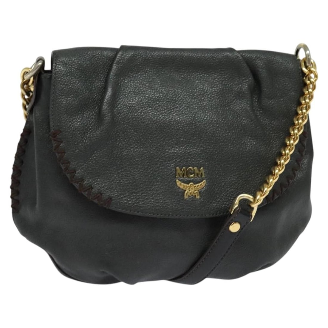 MCM Gray Gold Leather Chain Shoulder Bag Women: MCM Gray Gold Leather Chain Shoulder Bag Women This MCM chain shoulder bag is crafted from leather and features a stylish gray and gold exterior. Designed for women, it offers a compact silhouette wit