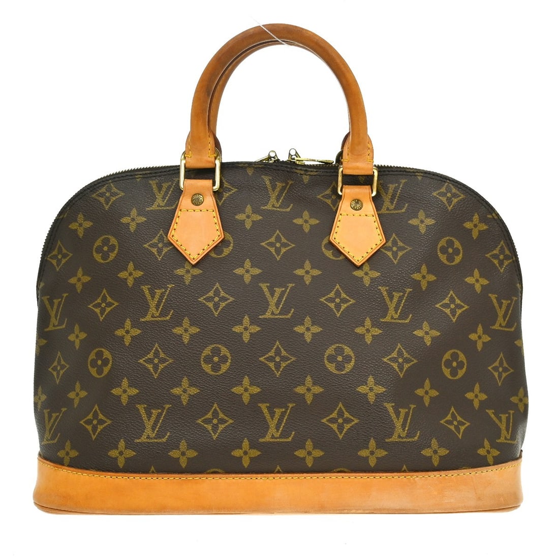 Louis Vuitton Alma M51130 Monogram Canvas Top Handle Bag: Louis Vuitton Alma M51130 Monogram Canvas Top Handle Bag Vintage Louis Vuitton Alma handbag in brown Monogram canvas with leather trim and double handles. This medium handbag features a zip closure, c
