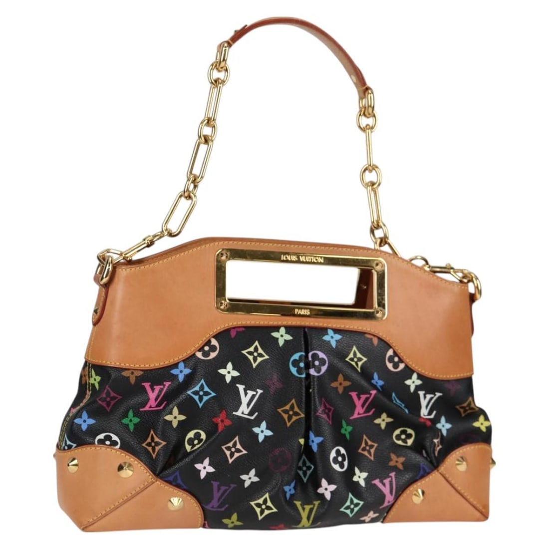 Louis Vuitton Judy MM 2Way Hand Bag Monogram Multicolor Black M40256: Louis Vuitton Judy MM 2Way Hand Bag Monogram Multicolor Black M40256 Louis Vuitton Judy MM 2Way handbag in Black Monogram Multicolor Canvas, made in France. This women's hand bag comes with a shoulder
